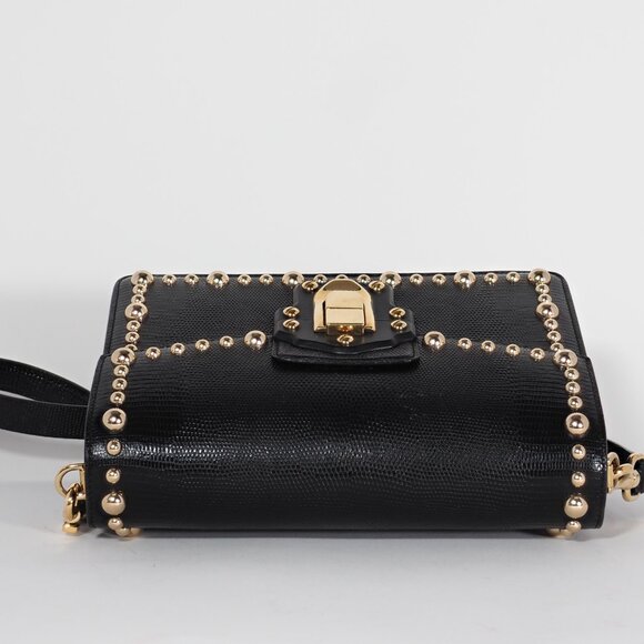 Dolce & Gabbana Black Medium Lucia Shoulder Bag Gold Studded Leather - Picture 11 of 16
